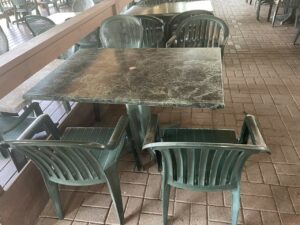 Green Tables in Covered Patio