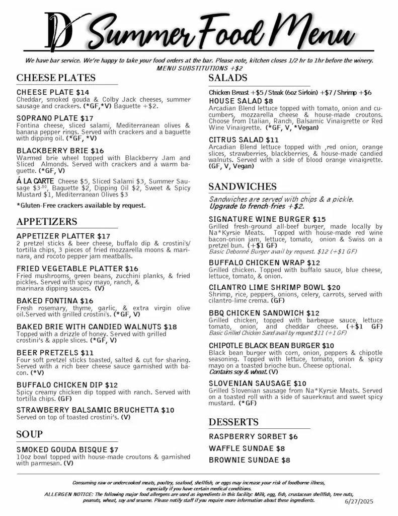 Summer Food Menu 062725